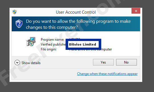 Screenshot where Bitvise Limited appears as the verified publisher in the UAC dialog